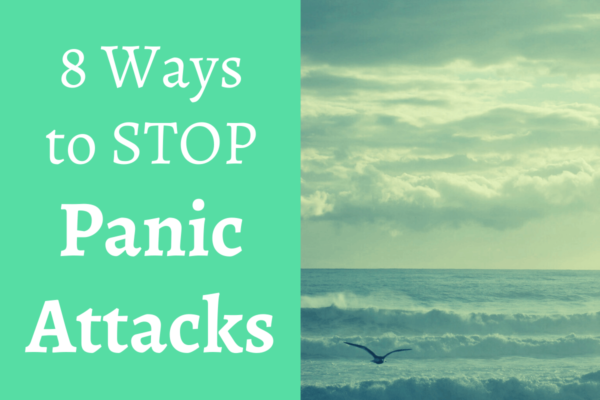 Bird flying with ocean in background and the text "8 Ways to Stop Panic Attacks."